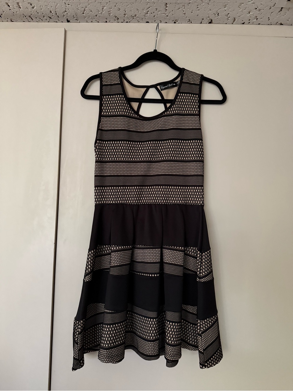 Crystal Doll Black and Cream One-Shoulder Fit & Flare Dress